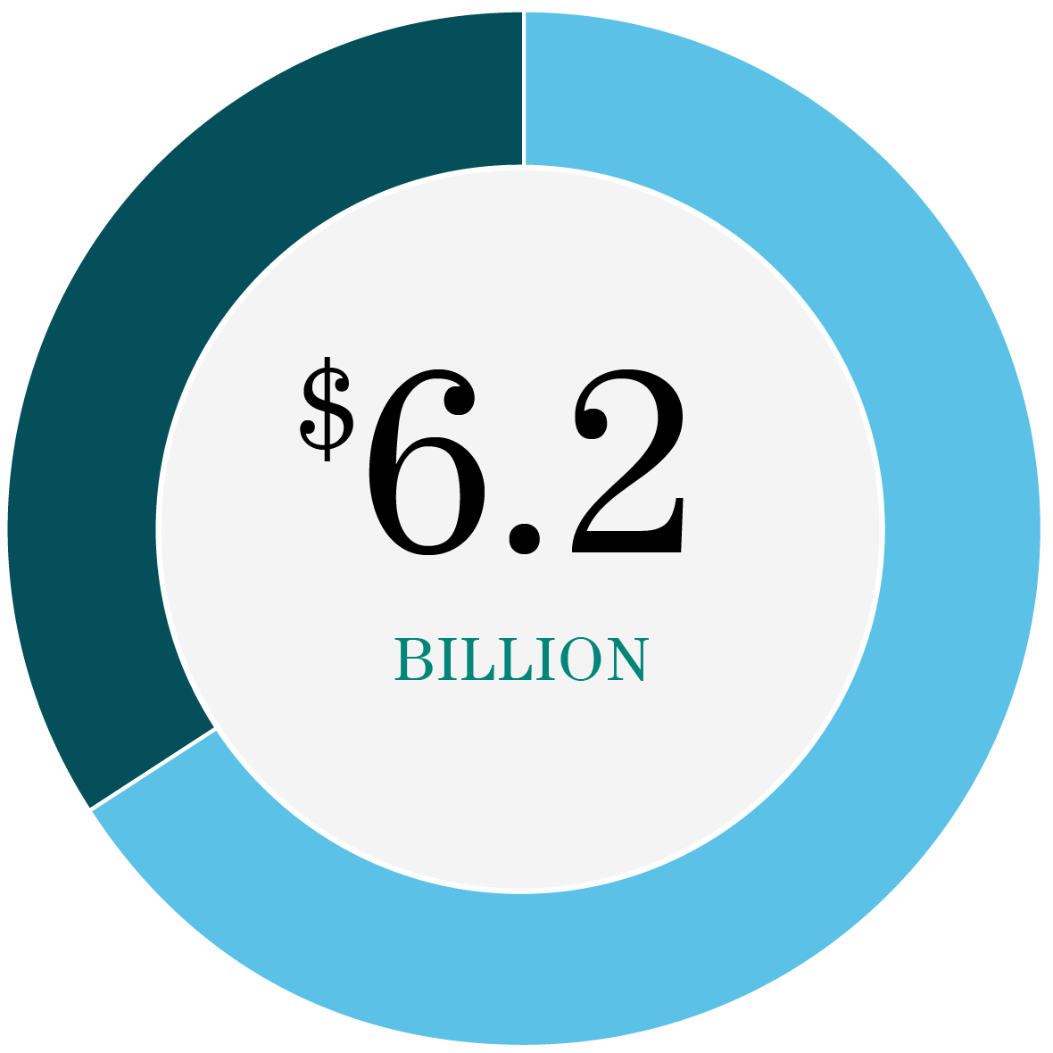 Pie chart showing breakdown of private equity assets totaling $5.7 Billion split into: $3.7 Billion in Primary Funds and $2.0 Billion in Co-Investments